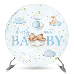 Funkeln Teddy Tragen Blau Runden Hintergrund Für Babydusche