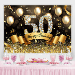 Gloden Und Funkeln Ballon Glücklich 50 Geburtstag Hintergrund