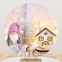 Gnom In Schnee Haus Runden Fröhlich Weihnachten Hintergrund