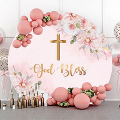 Gott Segnen Rosa Blumen Runden Hintergrund Für Taufe