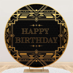 Gold Und Schwarz Thema Glücklich Geburtstag Runden Hintergrund