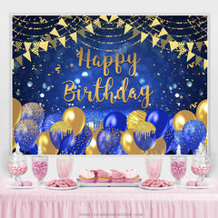 Gold Und Marine Blau Luftballons Funkeln Geburtstag Hintergrund