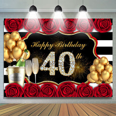 Gold Ballon Und Rot Rose Glücklich 40 Geburtstag Hintergrund