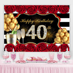 Gold Ballon Und Rot Rose Glücklich 40 Geburtstag Hintergrund