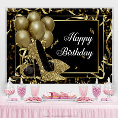 Gold Luftballons Und Funkeln Absätze Glücklich Geburtstag Hintergrund