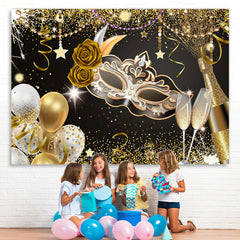 Gold Luftballons Maske Funkeln Glücklich Geburtstag Backdorp