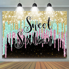 Gold Cyan Und Rosa Süss Sechzehn Geburtstag Hintergrund