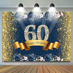 Gold Funkeln Und Blumen Glücklich 60 Geburtstag Hintergrund