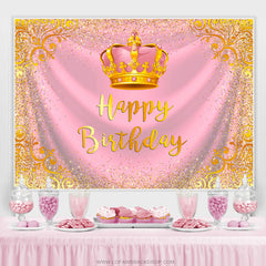Gold Funkeln Krone Rosa Glücklich Geburtstag Hintergrund Für Mädchen