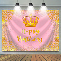 Gold Funkeln Krone Rosa Glücklich Geburtstag Hintergrund Für Mädchen