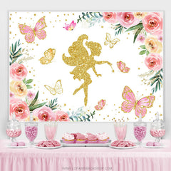 Gold Funkeln Fee Rosa Blumen Geburtstag Party Hintergrund