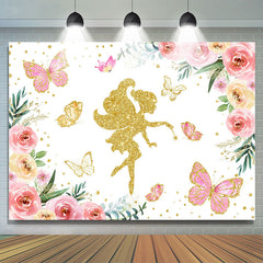 Gold Funkeln Fee Rosa Blumen Geburtstag Party Hintergrund