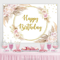 Gold Funkeln Blumen Feder Glücklich Geburtstag Hintergrund