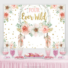 Gold Funkeln Vier Immer Wild Rosa Blumen Geburtstag Hintergrund