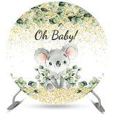 Gold Funkeln Grün Blätter Runden Babydusche Hintergrund