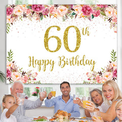 Hintergrund zum 60. Geburtstag mit goldenem funkeln und rosa Blumenmuster