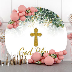 Gold Gott Segnen Blätter Glücklich Geburtstag Runden Hintergrund