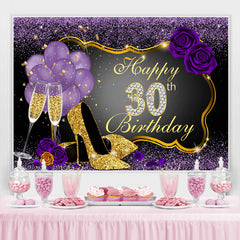 Gold Hoch Absätze Lila Rosen 30 Geburtstag Hintergrund