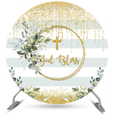 Gold Linien Und Grün Blätter Runden Gott Segnen Hintergrund