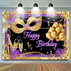 Gold Maske Und Ballon Lila Hintergrund Für Geburtstag Party