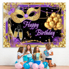 Gold Maske Und Ballon Lila Hintergrund Für Geburtstag Party