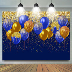 Gold-Marine Luftballons Funkeln Glücklich Geburtstag Hintergrund
