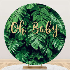 Gold Oh Baby Grün Monstera Runden Babydusche Hintergrund