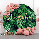 Gold Oh Baby Grün Monstera Runden Babydusche Hintergrund