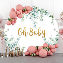 Gold Oh Baby Runden Grün Blätter Babydusche Hintergrund