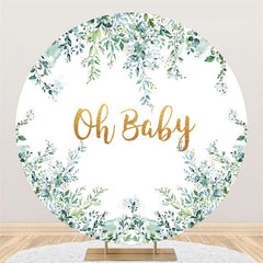 Gold Oh Baby Runden Grün Blätter Babydusche Hintergrund