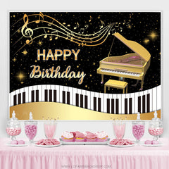 Gold Klavier Und Schwarz Weiss Glücklich Geburtstag Hintergrund