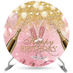 Gold Rosa Glitzerballons Glücklich Geburtstag Runden Hintergrund