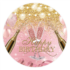 Gold Rosa Glitzerballons Glücklich Geburtstag Runden Hintergrund