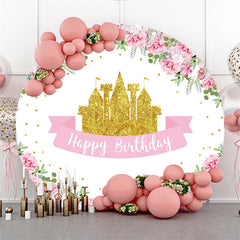 Golden Schloss Rosa Blume Kreis Glücklich Geburtstag Hintergrund