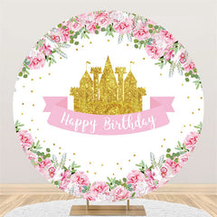Golden Schloss Rosa Blume Kreis Glücklich Geburtstag Hintergrund