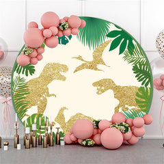 Golden Dinosaurier Blätter Glücklich Geburtstag Runden Hintergrund