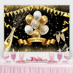 Golden Funkeln Und Weiss Ballon Glücklich Geburtstag Hintergrund