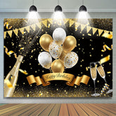 Golden Funkeln Und Weiss Ballon Glücklich Geburtstag Hintergrund