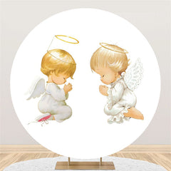 Golden Haar Baby Weiß Babydusche Kreis Hintergrund