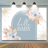 Golden Heu Blau Blumen Boho Babydusche Hintergrund