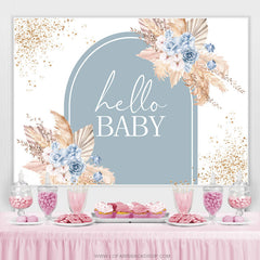 Golden Heu Blau Blumen Boho Babydusche Hintergrund