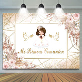 Golden Linie Taube Blumen Babydusche Hintergrund Für Mädchen