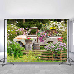 Grün Und Blumen Garten Mit A LKW Frühling Hintergrund