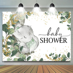 Grün Gold Blätter Elefant Babydusche Hintergrund