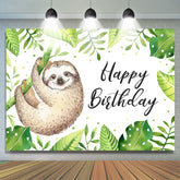 Grün Blatt Und Tier Glücklich Geburtstag Hintergrund Für Kinder