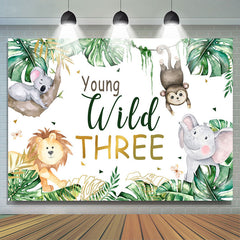 Grün Blatt Und Tiere Jung Wild Drei Geburtstag Hintergrund
