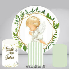 Grün Blätter Und Winkel Runden Weiß Baby Dusche Hintergrund Bausatz