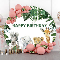 Grün Blätter Und Tiere Runden Kinder Geburtstag Hintergrund