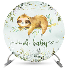 Grün Blätter Und Niedlich Faultier Runden Baby Dusche Hintergrund
