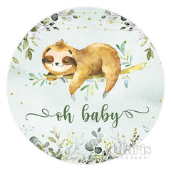 Grün Blätter Und Niedlich Faultier Runden Baby Dusche Hintergrund